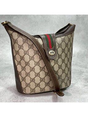 Gucci GG Sherry Line Shoulder Bag Brown Leather Logo